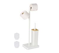 Bathroom WC Accessories Set Toilet Roll Holder Brush Stainless Sreel Bamboo