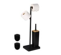 Bathroom WC Accessories Set Toilet Roll Holder Brush Stainless Sreel Bamboo