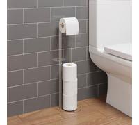 Bathroom WC Round Floor Standing Chrome Toilet Roll Holder Modern Storage Tidy