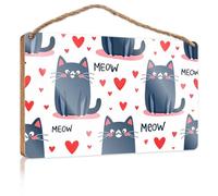 Bathroom Wood Hanging Sign Adorable Cats And Hearts Pattern Wooden Sign Backyard Decor Room Stuff(20X30CM)