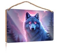 Bathroom Wood Hanging Sign Enchanted Night: The Wolf'S Gaze Wooden Sign Backyard Decor Room Stuff(20X30CM)