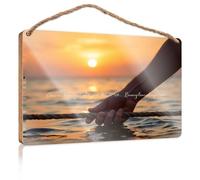 Bathroom Wood Hanging Sign Sunset Reflections On The Sea Wooden Sign Backyard Decor Room Stuff(15X28CM)
