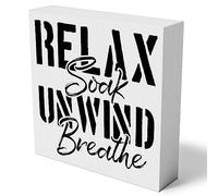 Bathroom Wooden Box Sign Home Bathroom Wall Decor 7x7 inch Rustic Relax Soak Unwind Breathe Wood Box Sign