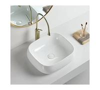 Bathrooms Basin 17.7"x15.7" Bathroom Vessel Sinks and Brushed Gold Faucet Combo Rectangle White Bathroom Ceramic Sink with Pop Up Drain Bathroom Sink