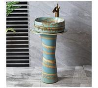 Bathrooms Ceramic Luxurious Pedestal Basin Round Freestanding Sink Pedestal Lavatory Sink Standalone Art Ceramic wash Basin for Indoor and Outdoor (D) Made in China