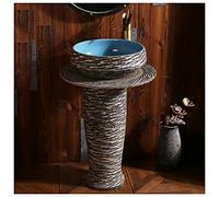 Bathrooms Ceramic Luxurious Pedestal Basin Round Freestanding Sink Pedestal Lavatory Sink Standalone Art Ceramic wash Basin for Indoor and Outdoor (R Without mirror) Made in China