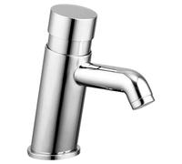 Bathrooms Push Button Non-Concussive Basin Tap Chrome - Self-Closing, Water Efficient, Adjustable Timer, Modern Brass Design, Red & Blue Silicone Rings (1)