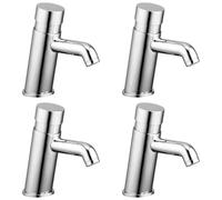 Bathrooms Push Button Non-Concussive Basin Tap Chrome - Self-Closing, Water Efficient, Adjustable Timer, Modern Brass Design, Red & Blue Silicone Rings (4)