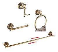 BATHSIR Antique Brass Towel Bar Set, Adjustable Bathroom Accessories Include Expandable Towel Holder Toilet Paper Holder Towel Ring Robe Hook Retro Carved Style Hardware 4 Piece Wall Mount