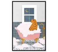 Bathtime Cheetah at Night Canvas Print Trendy Bathroom Art by Art Remedy, Black Frame, 10 x 15