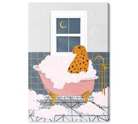 Bathtime Cheetah at Night Canvas Print Trendy Bathroom Art by Art Remedy, Gallery Wrapped, 10 x 15