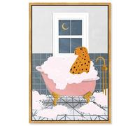 Bathtime Cheetah at Night Canvas Print Trendy Bathroom Art by Art Remedy, Gold Frame, 16 x 24
