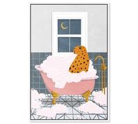 Bathtime Cheetah at Night Canvas Print Trendy Bathroom Art by Art Remedy, White Frame, 10 x 15