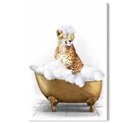 Bathtime Cheetah Canvas Print Trendy Bathroom Art by Art Remedy, Gallery Wrapped, 20 x 30