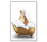 Bathtime Cheetah Canvas Print Trendy Bathroom Art by Art Remedy, White Frame, 10 x 15