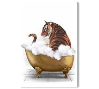 Bathtime Tiger Canvas Print Trendy Bathroom Art by Art Remedy, Gallery Wrapped, 16 x 24