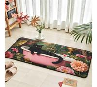 Bathtu Cat Bath Mat-20x28 Inch | Tropical Black Cat Bath Soft Non Slip Floor Rugs，Washable Flannel Doormat Outdoor Entrance for Living Room Bedroom Bathroom