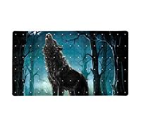 Bathtub and Shower Mat, Night Wolf Howling at Moon Anti-Slip Bath Mats for Inside Tub, Machine Washable Bathroom Mats with Suction Cups 15.7 x 27.9 in