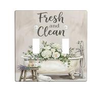 Bathtub Bathroom Double Light Switch Cover Plate, Rustic Farmhouse Flowers Lavender Spring Neutral Plastic Standard Size Wall Switch Plates Accents for Home Living Room Bedroom Apartment Decor