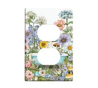 Bathtub Bathroom Duplex Outlet Covers Wall Plate, Spring Floral Mushroom Flower Spring Green Plastic Standard Size Face Plates for Electrical Outlets for Living Room Bedroom Home Office Decor