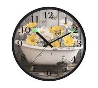 Bathtub Butterfly Daisy Night Light Wall Clock Glow in Dark Light Up Wall Clocks Non-Ticking Silent Battery Operated Clocks 12 Inch for Bedroom Home