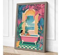Bathtub by the Sea Canvas Wall Art Print 18x12 Inch