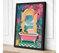 Bathtub by the Sea Canvas Wall Art Print 24x16 Inch