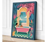 Bathtub by the Sea Canvas Wall Art Print 30x20 Inch