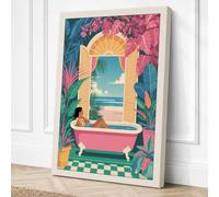 Bathtub by the Sea Canvas Wall Art Print 30x20 Inch