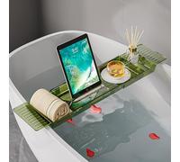 Bathtub Caddy Tray Bridge Extendable Bath Rack, Multifunctional Bathroom Accessory Holder Shelf Drainer Over Tub Board Storage Tidy Relax Kitchen Utensil Drying Rack Fruits Basket Organiser (Green)