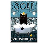 Bathtub Cat Retro Metal Tin Sign, Cat Soak Your Troubles Bubble Bath Foam Poster Vintage Toilet Cave Bar Home Bathroom Wall Decoration Sign Tin Sign 8"x12"