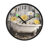 Bathtub Daisy Butterfly Night Light Wall Clock Glow in Dark Light Up Wall Clocks Non-Ticking Silent Battery Operated Clocks 12 Inch for Bedroom Home