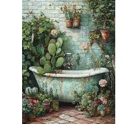 Bathtub Diamond Painting, Cactus Diamond Art Kit Adults,5d Diamonds Painting Kits for Adults Beginners, Full Round Drill Crystal Cross Stitch Gem Art Kits and Crafts Home Halloween Decor 12x16in y0l72