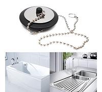 Bathtub Drain Stopper with Chain and Rubber Body Design, B | Rubber Construction, Silver-Tone Center Plate, Chain Provides a Lifting Point When the Drain Needs Opening
