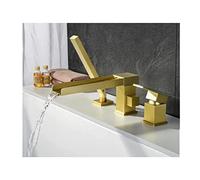 Bathtub Faucet 180° Rotating Water Outlet Bath Tap Waterfall Tub Mixer Tap Single Handle Waterfall Tub Filler Brass Adjustable Hot and Cold water, With Hand Shower,brushed gold