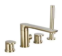 Bathtub Faucet, 360°Rotation Basin, All Copper Hot and Cold Water Mixer Tap, Bathroom Split Set with Portable Shower, Brushed Gold,A(A)