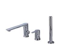 Bathtub Faucet, 360°Rotation Basin, All Copper Hot and Cold Water Mixer Tap, Bathroom Three-Hole Split with Portable Shower, Electroplating