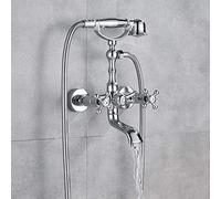 Bathtub faucet Antique Brass Golden Bathtub Shower Faucets Set Dual Knobs Mixer Tap Wall Mounted Bath Shower Set Swivel Tub Spout Bath Shower,Chrome