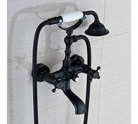 Bathtub faucet Antique Brass Golden Bathtub Shower Faucets Set Dual Knobs Mixer Tap Wall Mounted Bath Shower Set Swivel Tub Spout Bath Shower,Bronze Black B