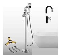 Bathtub faucet Black Bronze Waterfall Bathtub Faucet Single Handle Freestanding Tub Mixer Tap Floor Mounted Bath Shower Set with Handshower,Brushed Nickel C