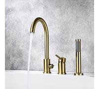 Bathtub Faucet, High Flow Deck Mount Tub Filler with Handheld Shower, Single Handle Mixer Tap, Brass Construction, Brushed Gold Finish, Bathroom Fixture