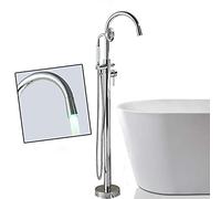 Bathtub faucet LED Electroplated Ceramic High Rise Rainfall Spout Bath Mixer Tap Floor Mounted Bathtub Filler Shower Roman Tub Faucet