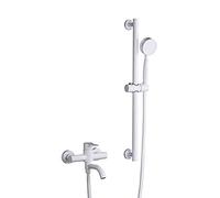 Bathtub Faucet Rotatable Spout Bath Tap Single Handle Dual Control Hot and Cold Water Tub Mixer Tap 304 Stainless Steel White Tub Filler With Adjustable lifting Shower Rod and Hand Shower