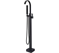 Bathtub Faucet Standing, Tub Taps with Shower Floor Mounted Bathtub Filler with Handheld Shower Single Handle Bathroom Faucet with Diverter and Shower Hose Set,Black