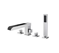 Bathtub Faucet Waterfall Tub Filler 360° Rotation Mixer Bath Tap Double Handle Brass Tub Mixer Tap With Hand Shower,Chrome plated