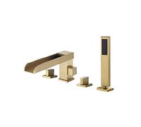 Bathtub Faucet Widespread Tub Sink Mixer Tap Brushed Gold/Black Brass Bathroom Bath Shower Faucet with Hand Shower Head(Giallo)