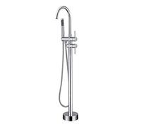 Bathtub Faucet With 360°Rotating Water Outlet Bath Tap Freestanding Tub Mixer Tap Double Handle Brass Tub Filler Floor Mount Tub Tap With Hand Shower Bath Taps,Chrome
