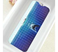 Bathtub Mat Non Slip, Shark Extra Long Bath tub Mat Shower Floor Mat with Suction Cups and Drain Holes for Adults Kids Elderly 39.5 X 15.8 Inch