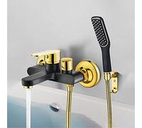 Bathtub Shower Set Black Golden, Wall Mounted Bathtub Faucet with Hand Shower, Bathroom Cold and Hot Bath Shower Mixer Taps,A LWX