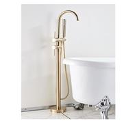 Bathtub Shower Set Floor Standing Round with Brass Hand Shower hot and Cold Faucet(Brush Gold B)
